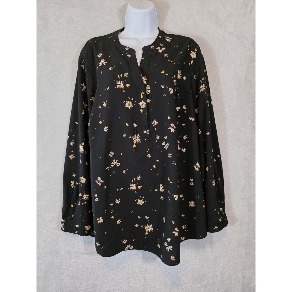 EUC Hilary Radley Blouse Womens XXL Black Floral Whimsigoth Office Teacher